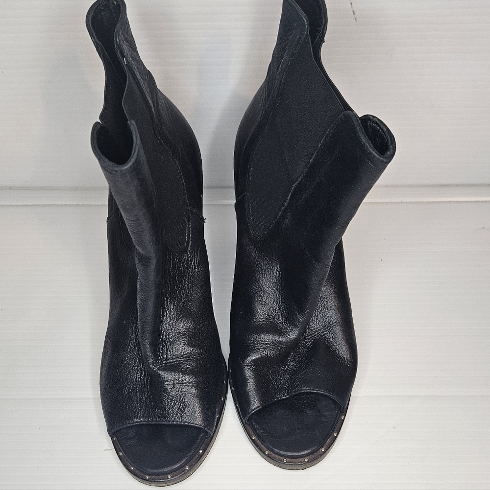 Freda Salvador Black Studded Leather Open-Toe Booties – Women’s Size 7